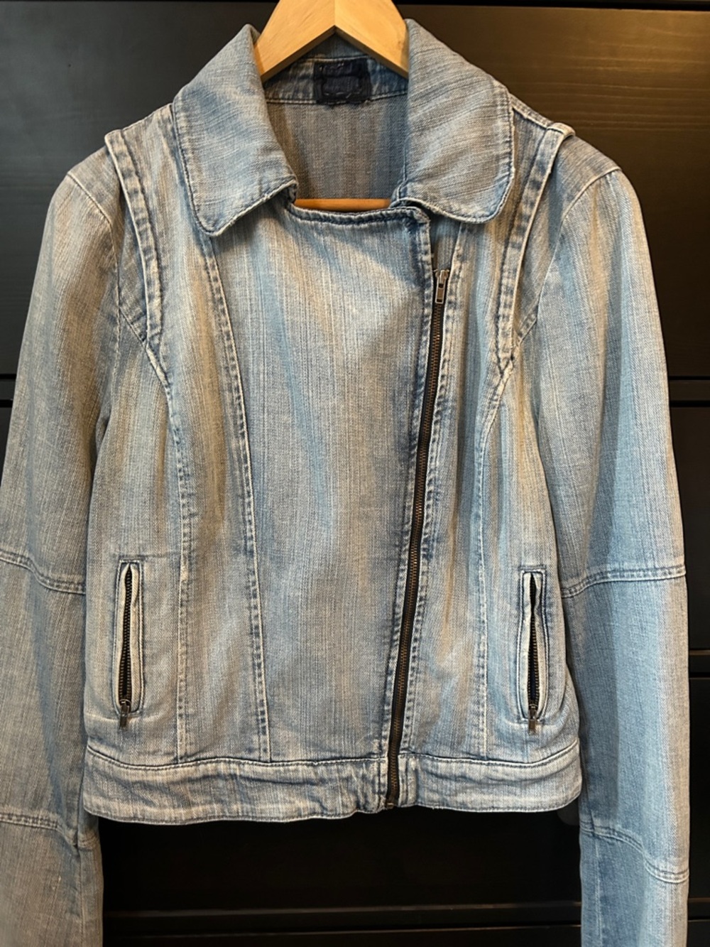 Light Wash Denim Moto Jacket - Picture 8 of 12
